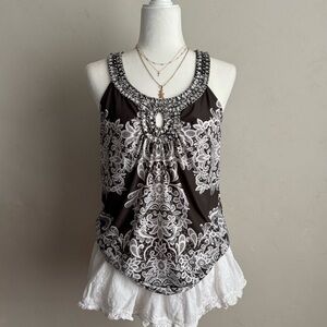 INC International Concepts Monochrome Beaded Blouse Y2K